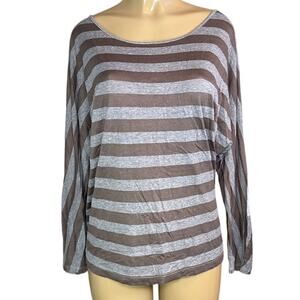 Chelsea & Violet Brown Striped Long Sleeve Open Knit Crochet Back Top SZ Medium